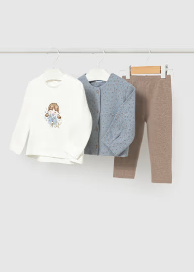 COORDINATO 3 PZ FIORELLINI AZZURRO/MARRONE