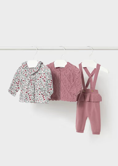 COORDINATO 3PZ CARDIGAN BLUSA A FIORI E PANTALONE BORDOUX