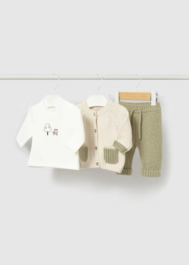 COORDINATO 3PZ CARDIGAN SHIRT E PANTALONE BEIGE/VERDE
