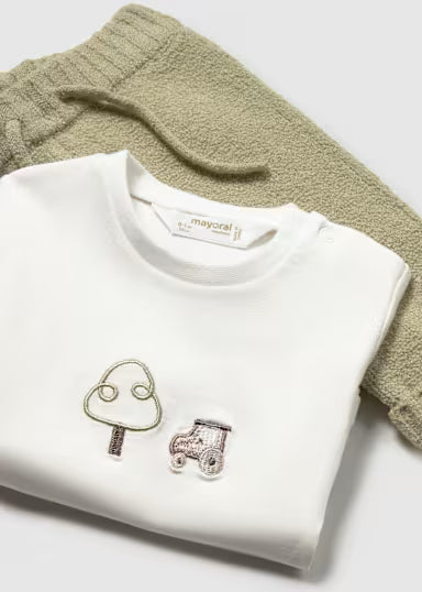 COORDINATO 3PZ CARDIGAN SHIRT E PANTALONE BEIGE/VERDE