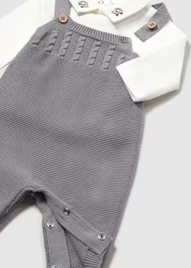 COORDINATO NASCITA 3PZ IN TRICOT BEIGE/GRIGIO