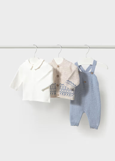 COORDINATO NASCITA 3PZ IN TRICOT BEIGE/AZZURRO