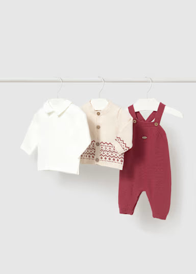 COORDINATO NASCITA 3PZ IN TRICOT BEIGE/BORDOUX