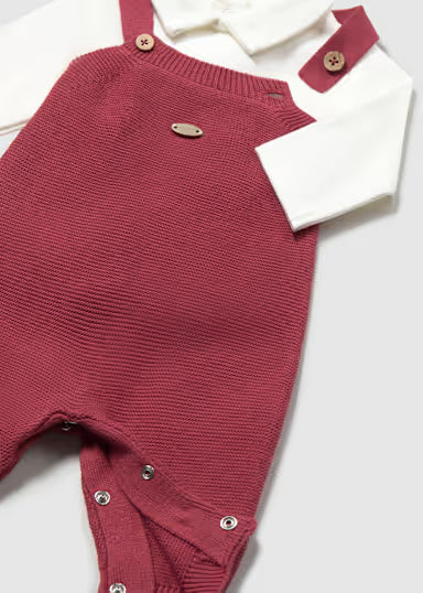 COORDINATO NASCITA 3PZ IN TRICOT BEIGE/BORDOUX