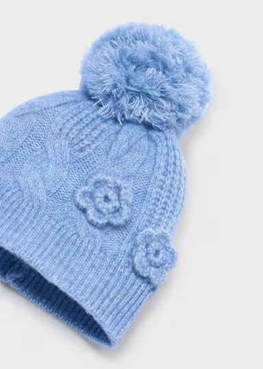 COORDINATO TRECCIA CAPPELLO SCIARPA E GUANTI AZZURRO POLVERE