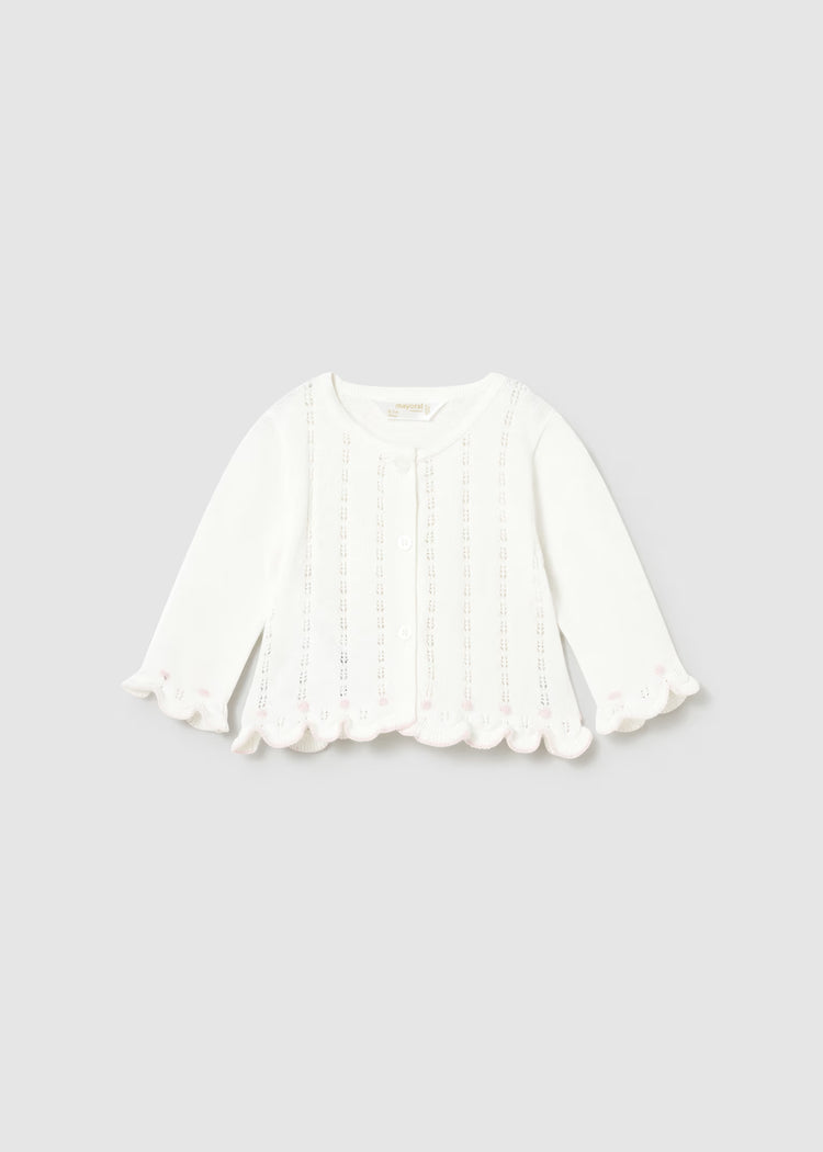 Completo 3 pezzi tricot neonata - Bianco/Rosa