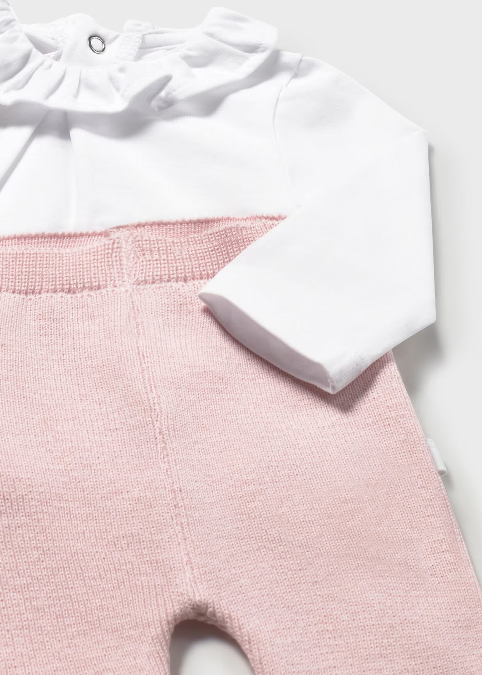 Completo 3 pezzi tricot neonata - Bianco/Rosa