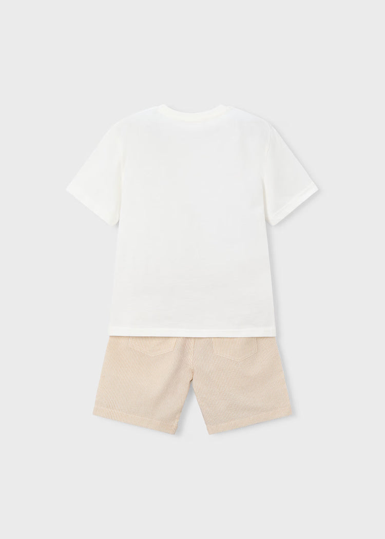 Completo bermuda e maglietta ricamata bambino - Beige