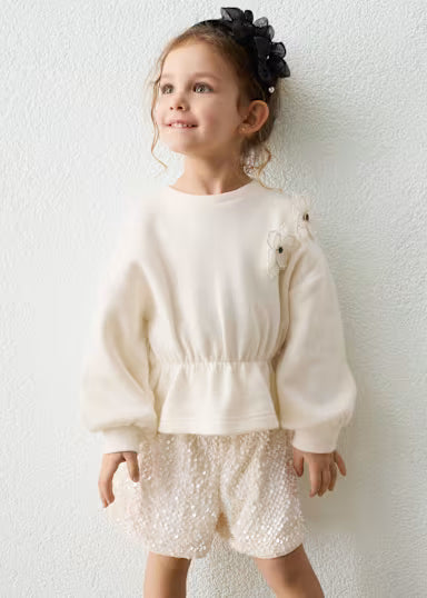 COORDINATO MAGLIONCINO FIORI E SHORT PAILLETTES BIANCO