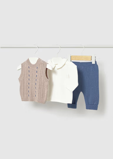 COORDINATO TRICOT GILET 3PZ COBALTO/TORTORA