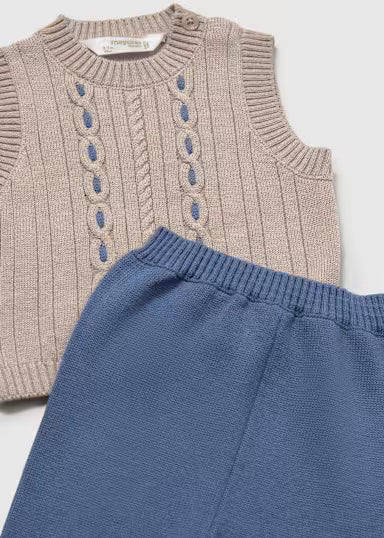 COORDINATO TRICOT GILET 3PZ COBALTO/TORTORA