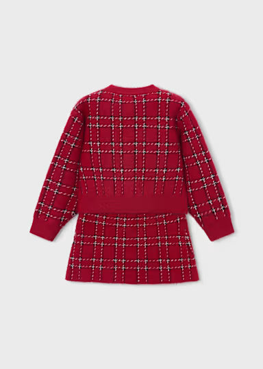 COORDINATO PELUCHE GIACCHINO E GONNA QUADRI ROSSO