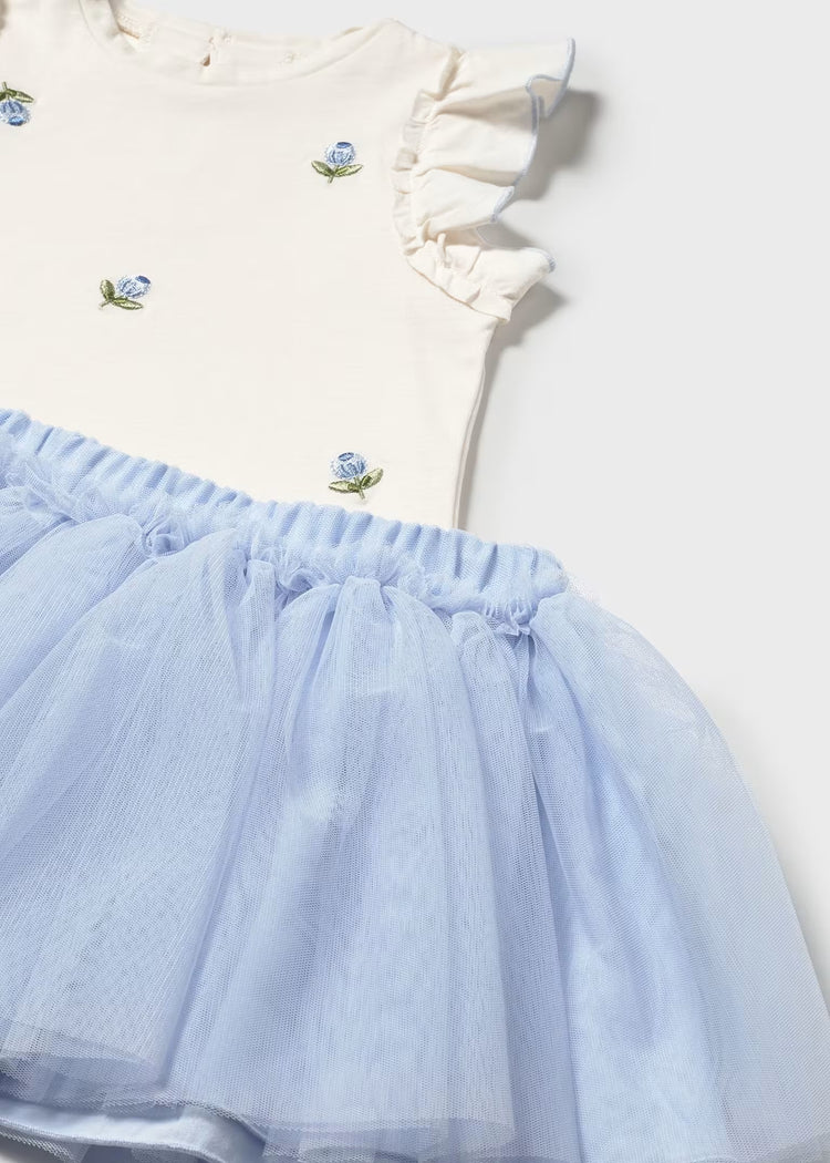 Completo gonna tulle e maglietta con volant Mayoral neonata - Bianco/Azzurro