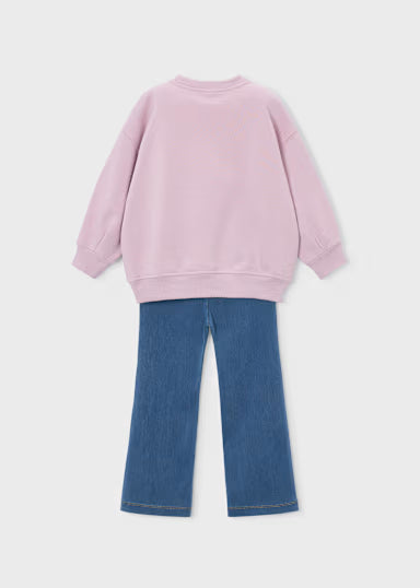 COORDINATO OMBRELLO MAXIMAGLIA GLICINE E LEGGINS DENIM