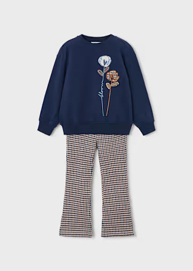 COORDINATO FELPA BLU E LEGGINS QUADRI