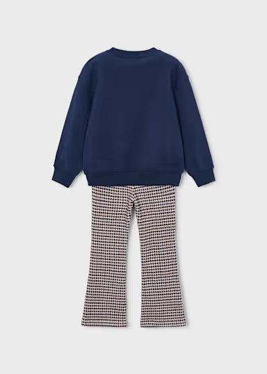 COORDINATO FELPA BLU E LEGGINS QUADRI