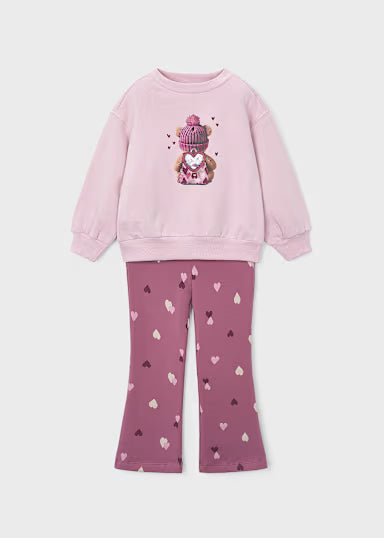 COORDINATO FELPA MALVA E LEGGINS CUORI