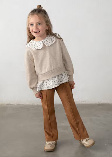 COORDINATO FELPA CON COLLETTO E LEGGINS CAMOSCIO MARRONE