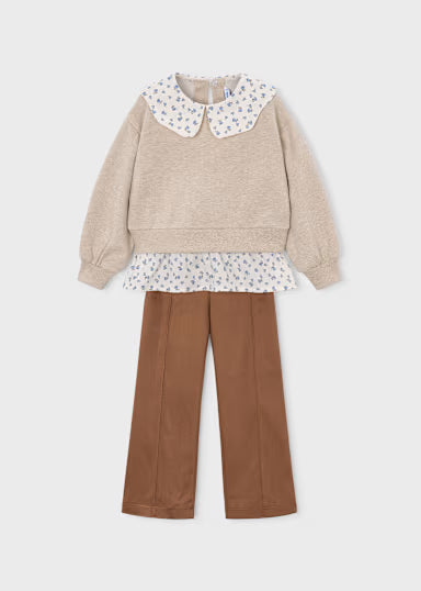 COORDINATO FELPA CON COLLETTO E LEGGINS CAMOSCIO MARRONE