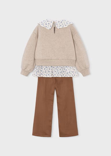 COORDINATO FELPA CON COLLETTO E LEGGINS CAMOSCIO MARRONE