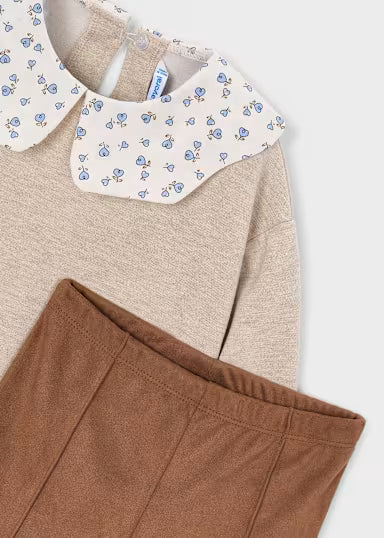 COORDINATO FELPA CON COLLETTO E LEGGINS CAMOSCIO MARRONE