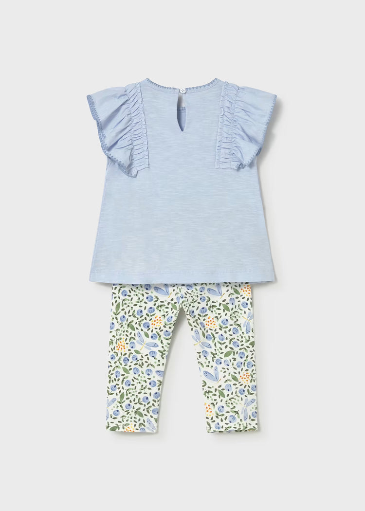 Completo leggings stampato e maglietta neonata - Azzurro Polvere
