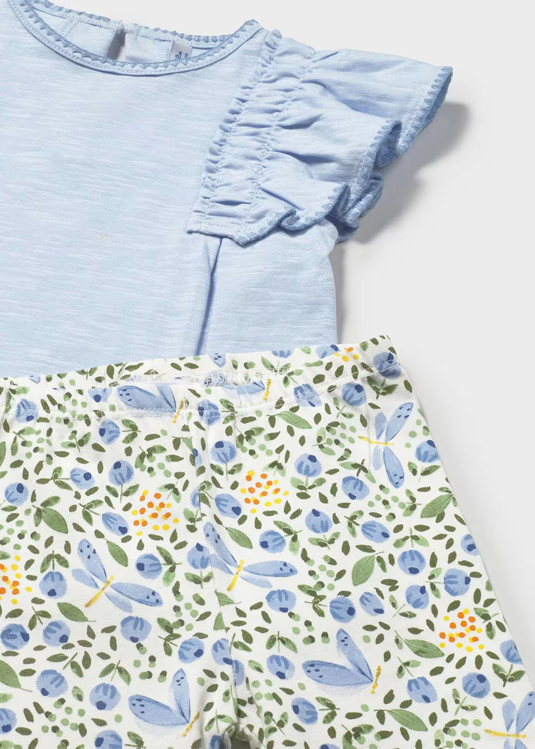Completo leggings stampato e maglietta neonata - Azzurro Polvere