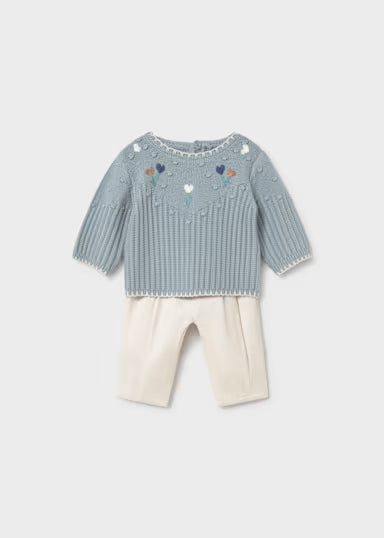 COORDINATO MAGLIONCINO CUORI E PANTALONE IN VELLUTO A COSTINE BEIGE