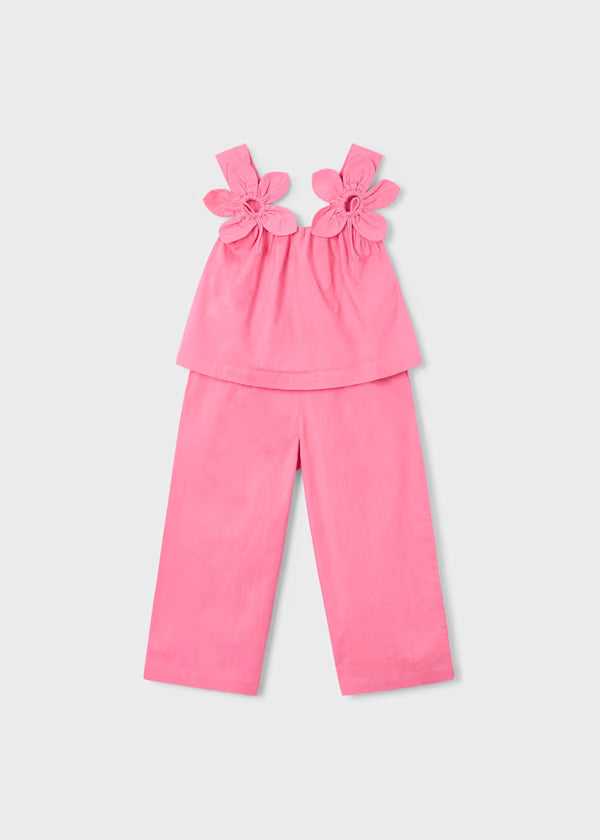 Completo pantalone e blusa Mayoral fiori bambina - Geranio