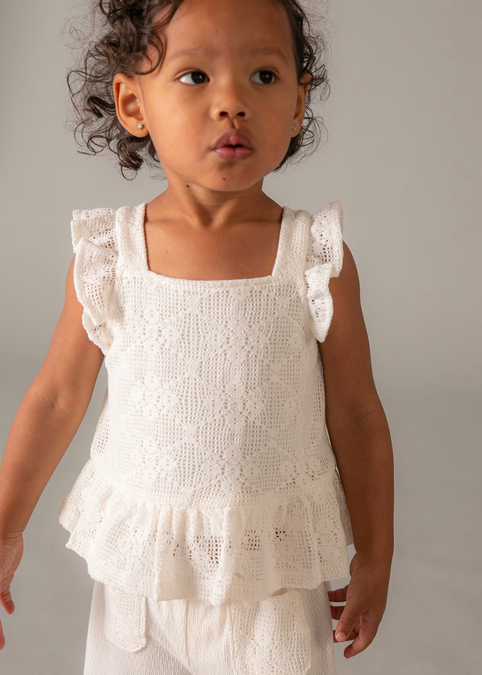 Completo pantalone e top Mayoral crochet neonata - Panna