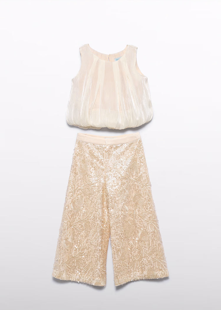 Completo pantalone paillettes Abel&Lula bambina - Champaigne