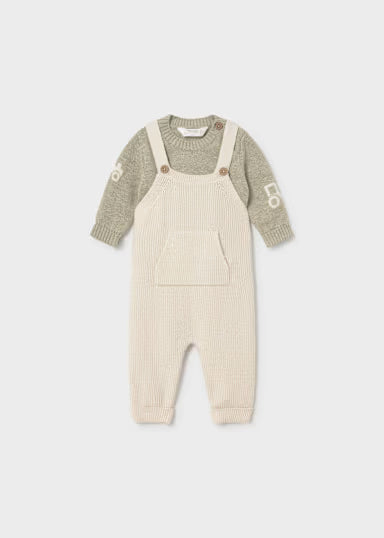 COORDINATO SALOPETTE E MAGLIOCINO BEIGE/VERDE SALVIA