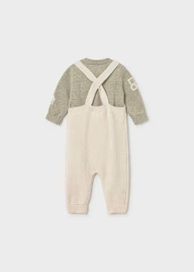 COORDINATO SALOPETTE E MAGLIOCINO BEIGE/VERDE SALVIA