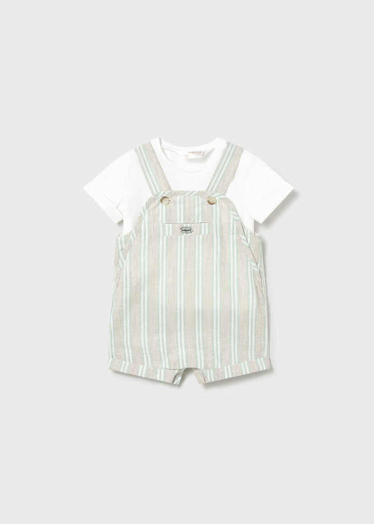 Completo salopette righe e maglietta neonato Mayoral - Verde salvia/Beige