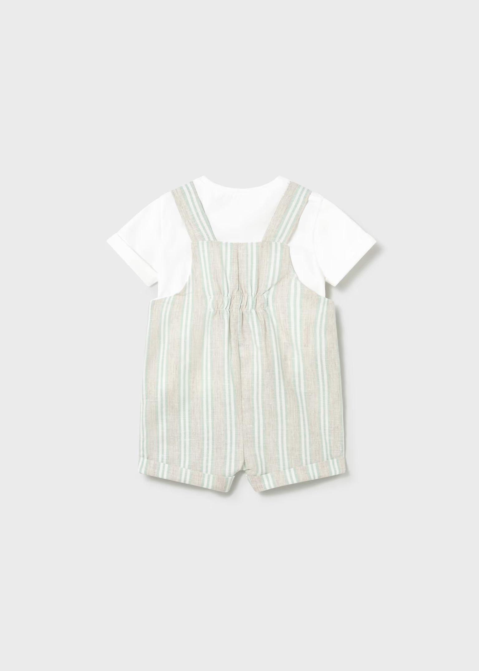 Completo salopette righe e maglietta neonato Mayoral - Verde salvia/Beige