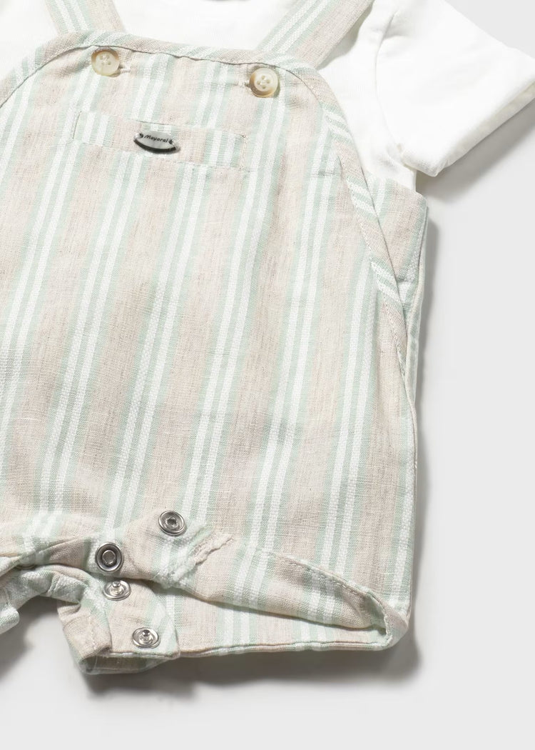Completo salopette righe e maglietta neonato Mayoral - Verde salvia/Beige