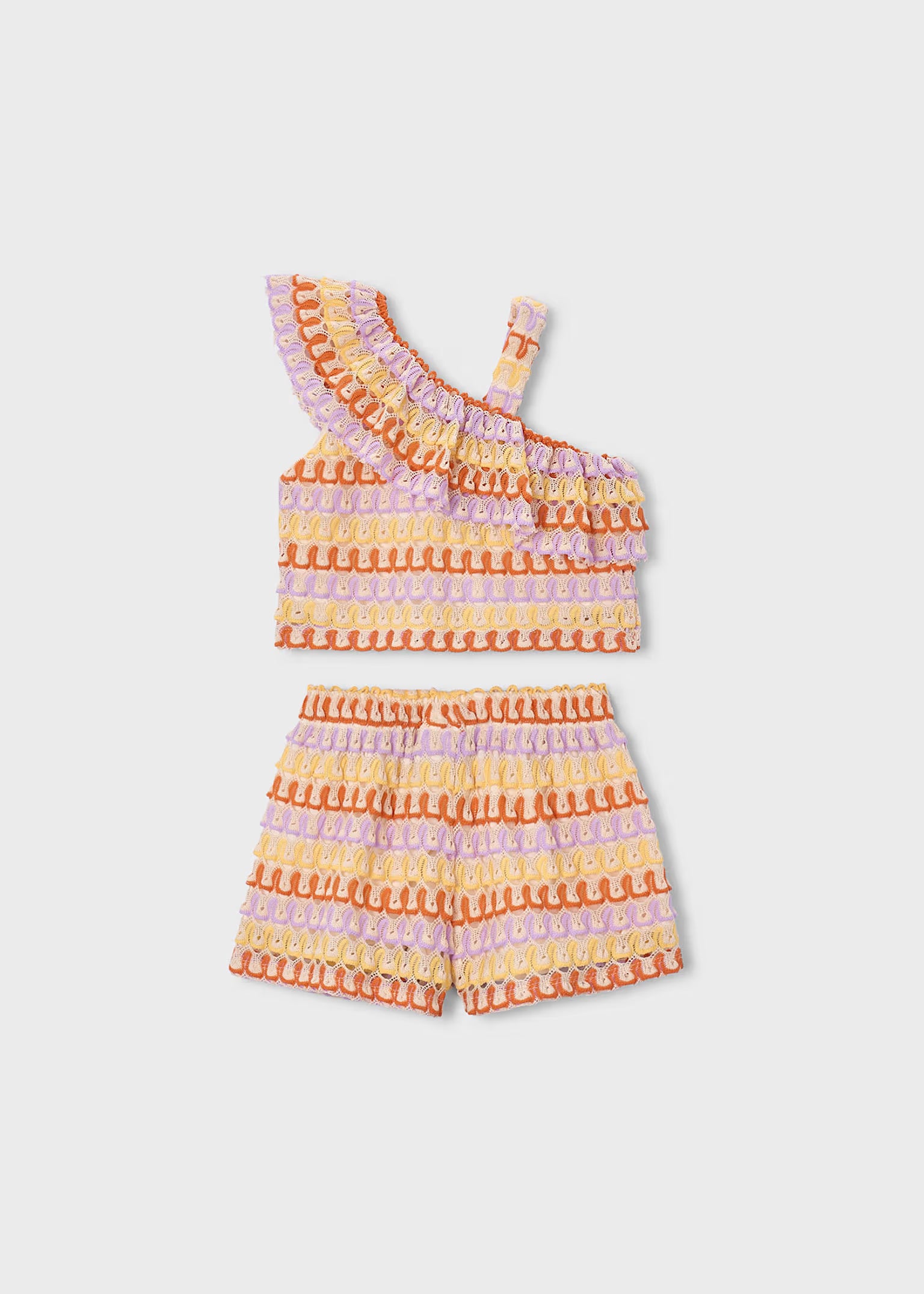 Completo Mayoral shorts e top asimmetrico bambina - Lilla/Arancio