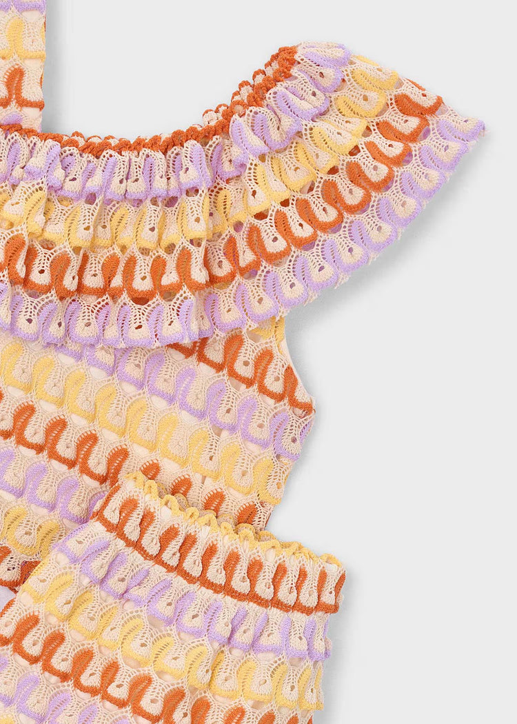Completo Mayoral shorts e top asimmetrico bambina - Lilla/Arancio