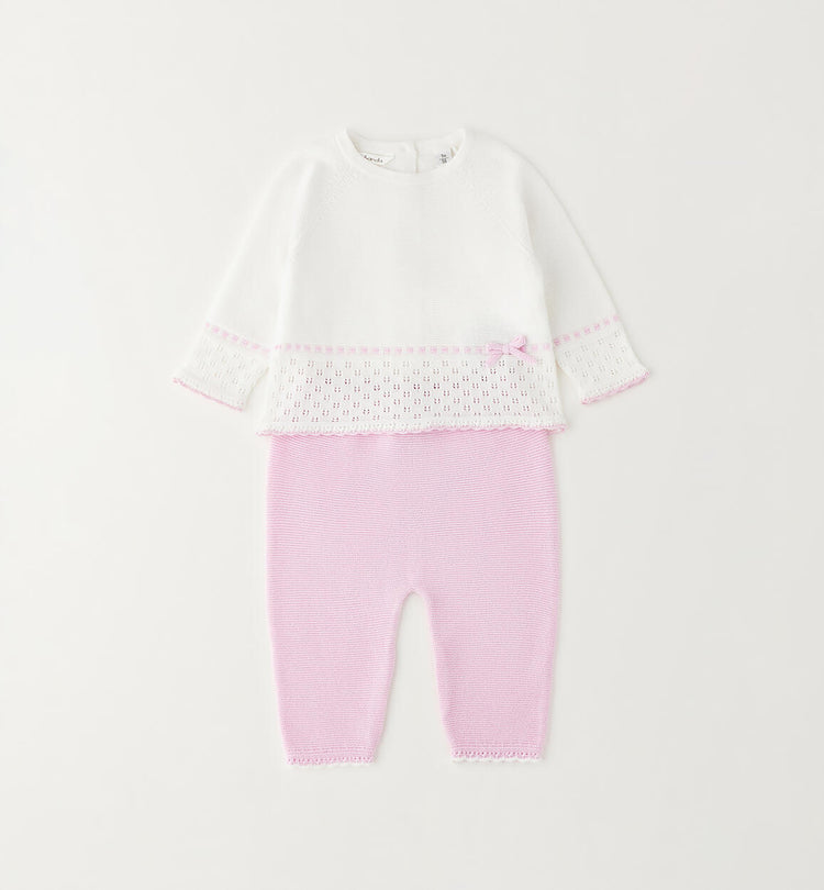 Completo uscita clinica neonata Minibanda - Bianco/Rosa