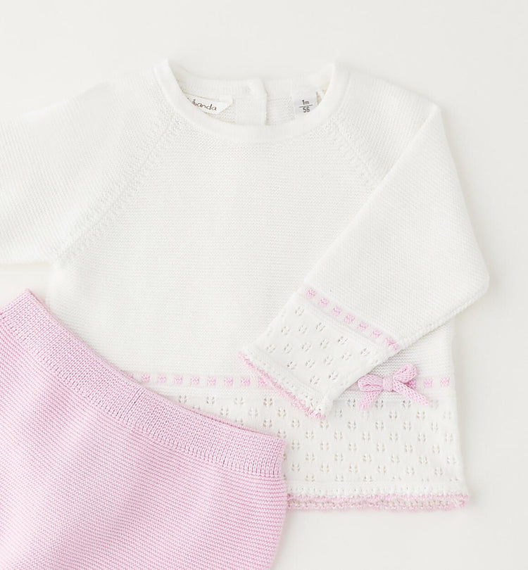 Completo uscita clinica neonata Minibanda - Bianco/Rosa