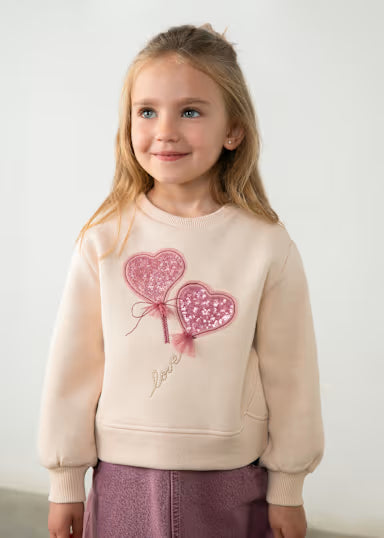 FELPA BEIGE CUORI PAILLETTES ROSA