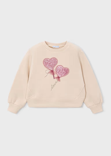 FELPA BEIGE CUORI PAILLETTES ROSA