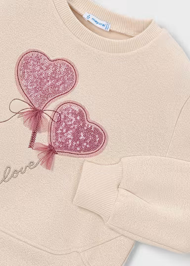 FELPA BEIGE CUORI PAILLETTES ROSA