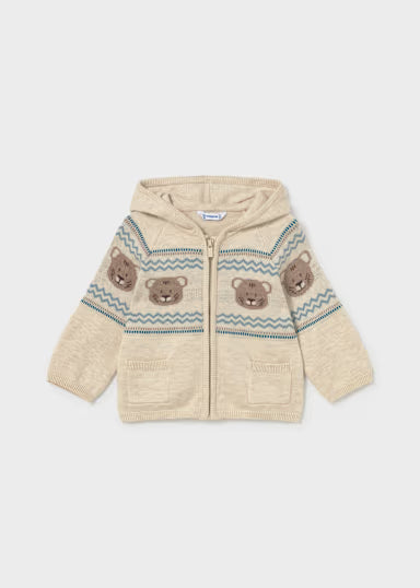 FULLZIP ORSO CON CAPPUCCIO IN LANA BEIGE