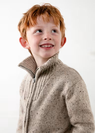 CARDIGAN IN LANA COLLO ALTO FANTASIA BEIGE