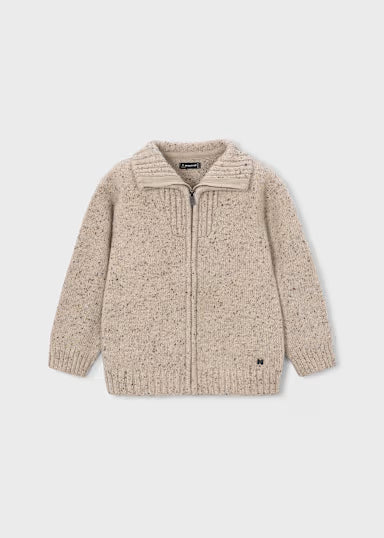 CARDIGAN IN LANA COLLO ALTO FANTASIA BEIGE