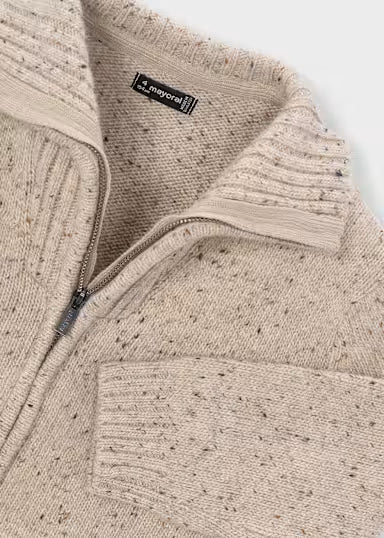 CARDIGAN IN LANA COLLO ALTO FANTASIA BEIGE