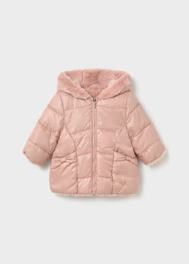 PIUMINO TASCHE FIOCCHI ROSA REVERSIBILE IN PELLICCIA