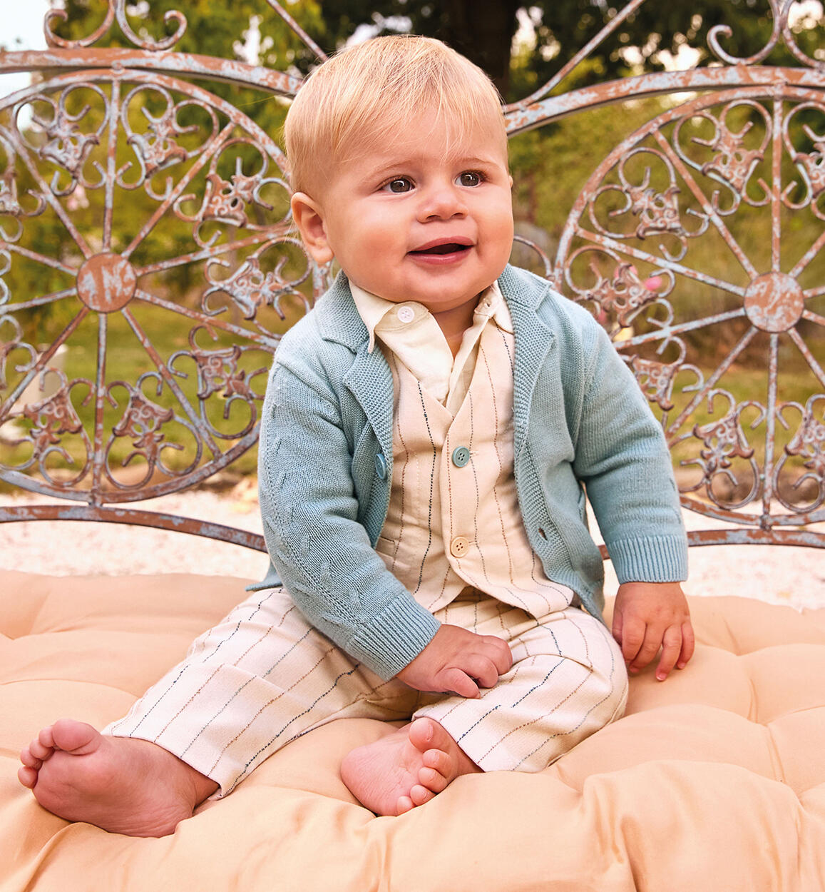 Gilet cerimonia Minibanda neonato - Righe Beige