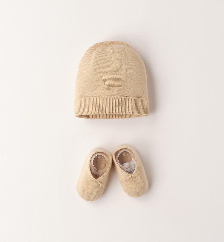 Kit cappellino e scarpine Minibanda neonati - Beige